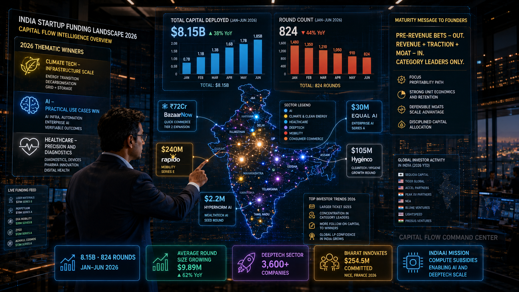 India Startup Funding $8.15B 2026 AI Climate Health