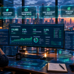 Solo technical entrepreneur in a modern workspace monitoring an automated $10,000 monthly recurring revenue micro-SaaS dashboard