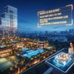 Holographic architectural model of luxury residential gated towers across MMR, Bengaluru, and Hyderabad with Q3 sales analytics