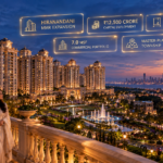 Neoclassical luxury residential towers showing Hiranandani MMR expansion metrics overlooking Mumbai at dusk