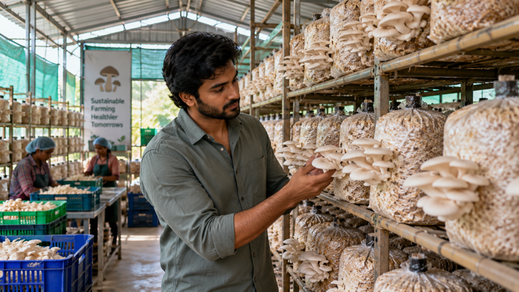 Current image: Bengaluru Entrepreneur Mushroom Farming Story
